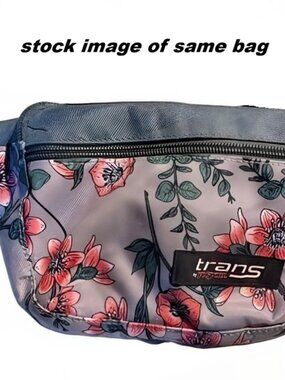 JanSport Trans 2 Pocket Floral Gray Waist Fanny Crossbody Bag NEW